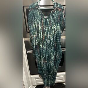 Hand Crafted Green Tie-Dye Maxi Dress with Brown Accents